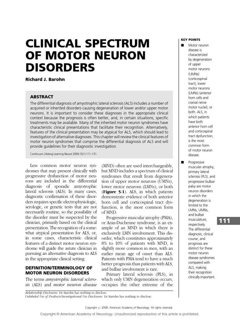 Clinical Spectrum of Motor Neuron Disorders.8 | PDF | Amyotrophic ...