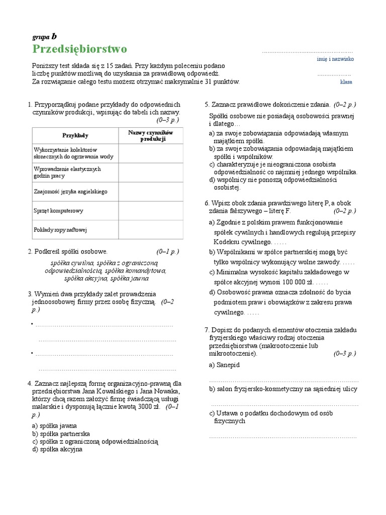 Sprawdzian środki Czystości I Kosmetyki Nowa Era