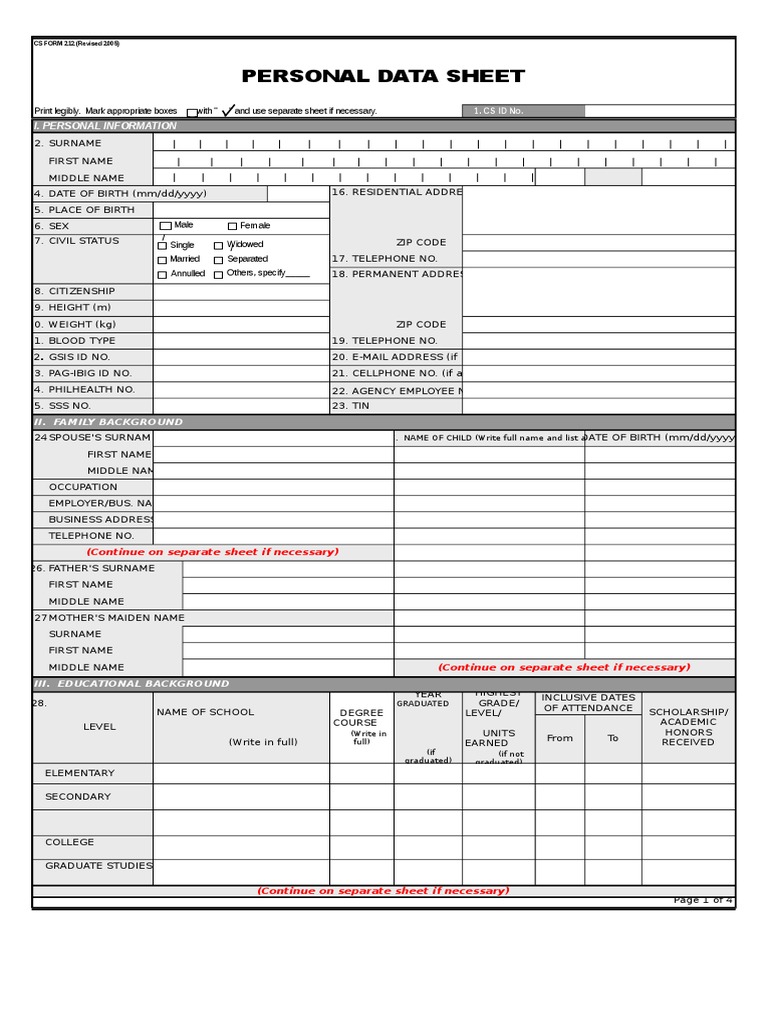 Pds form template pdf government social institutions