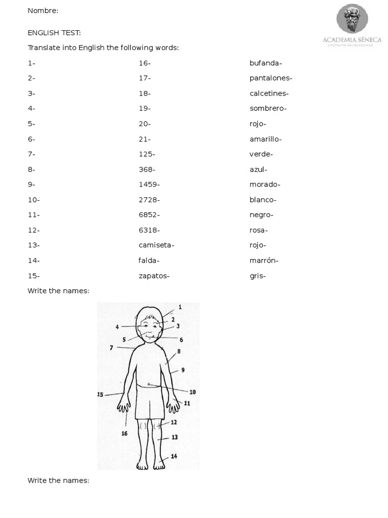 Examen Ingles 1 eso unidad 1