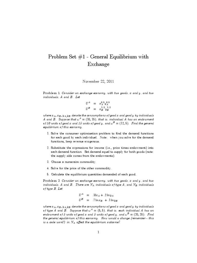 General Equilibrium Problem Set Analysis | PDF | Demand | Demand Curve