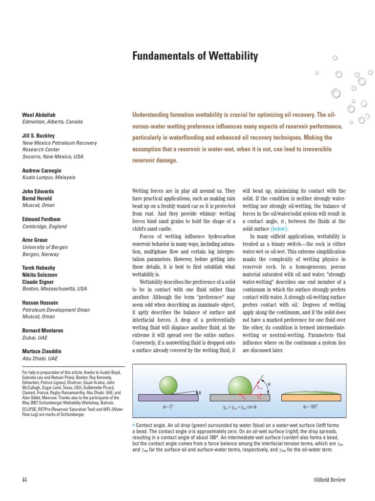 Fundamentals of Wettability Wetting Petroleum Reservoir