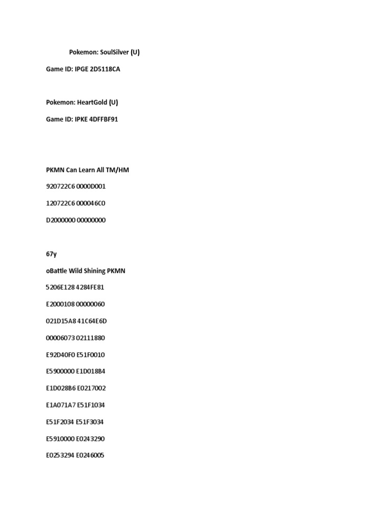 Pokemon Heart Gold Action Replay PDF Leisure Nintendo