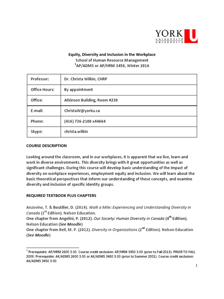 Equity and Diversity HRM 3450 PDF Citation Lecture