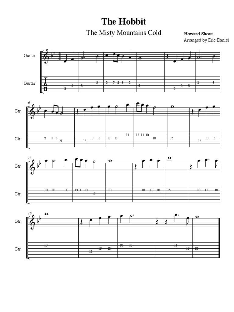 Misty Mountains Cold Guitar Tab PDF