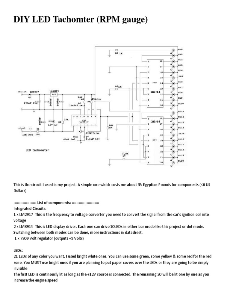 DIY LED Tachometer Circuit Guide | PDF