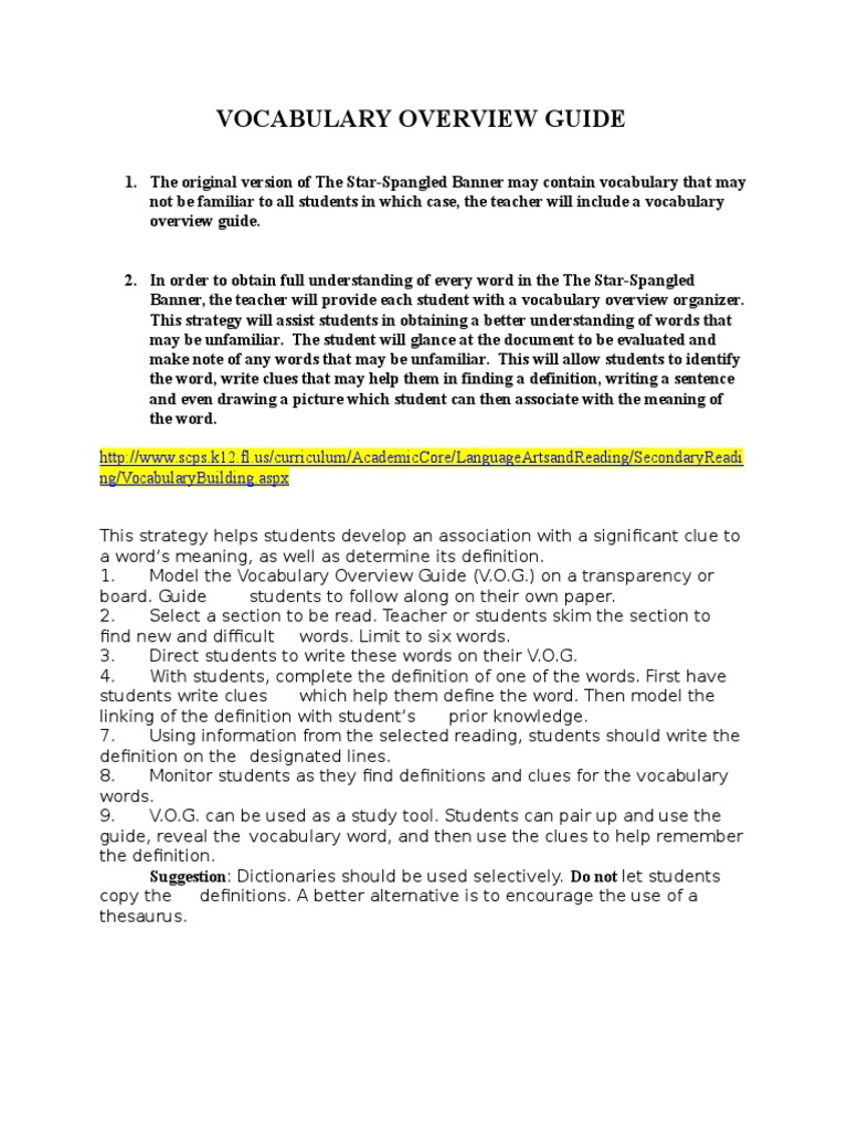 Vocabulary Overview Guide for Students | PDF | Vocabulary ...