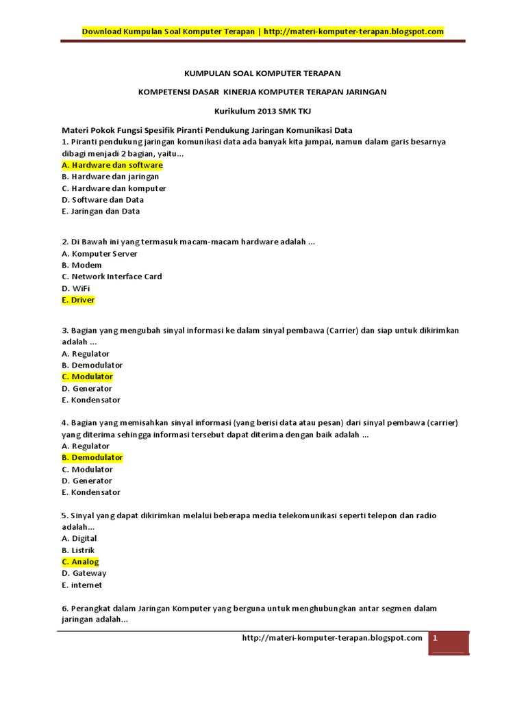 Contoh Soal Komputer Dan Jaringan Dasar Contoh Soal Terbaru