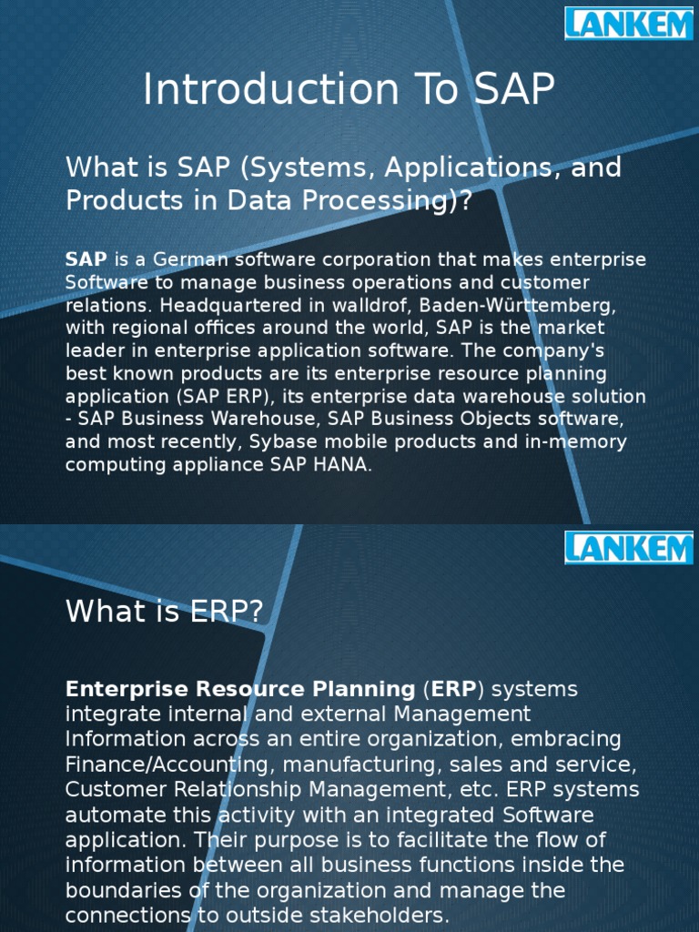 Introduction to SAP | Enterprise Resource Planning | Sap Se
