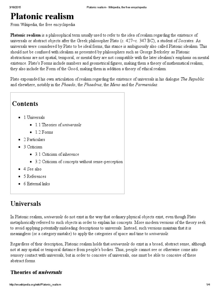 Platonic realism - Wikipedia, the free encyclopedia.pdf | Philosophical Realism | Philosophical