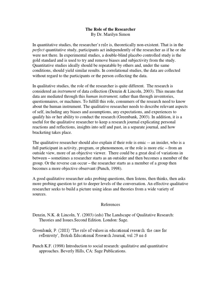Role of The Researcher | PDF | Qualitative Research | Bias