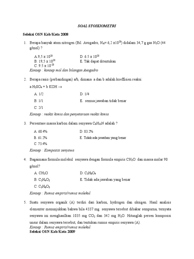 Soal Stoikiometri