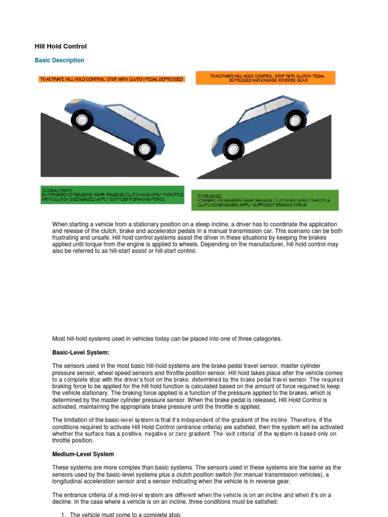 Hill Hold Control Throttle Manual Transmission