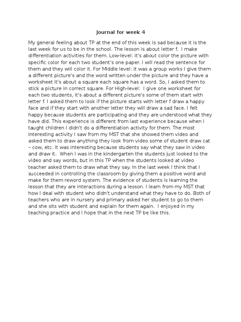 Week 4 Teaching Practice Reflection | PDF | Language Arts & Discipline ...