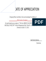 Certificate of Appreciation: - (Print Name of Judges)