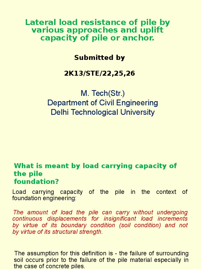 Lateral Load and Uplift Capacity of Piles | PDF | Deep Foundation ...
