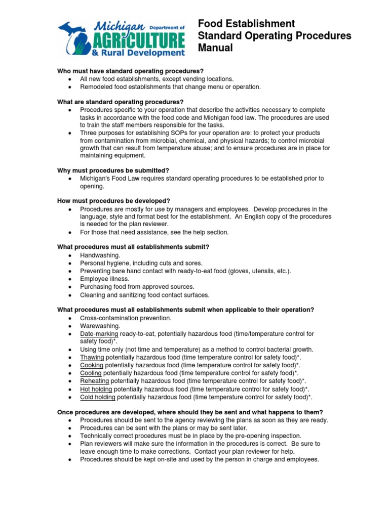 Food Service SOP Development Guide | PDF