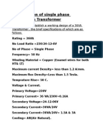 Specification of Single Phase Distribution Transformer