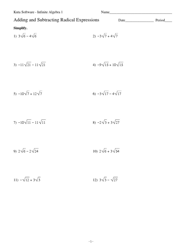 Adding And Subtracting Radical Expressions Pdf Algebra Teaching Mathematics