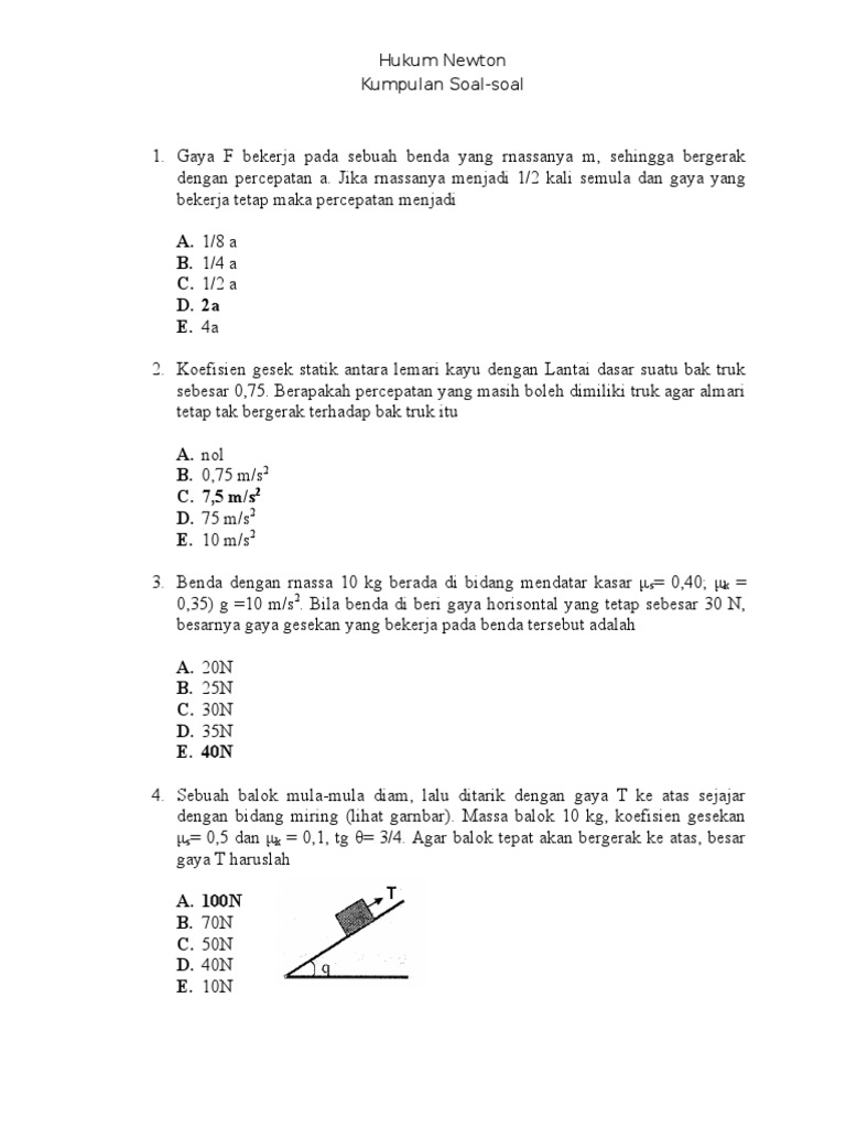 Soal Hukum Newton Pada Bidang Datar Dan Bidang Miring