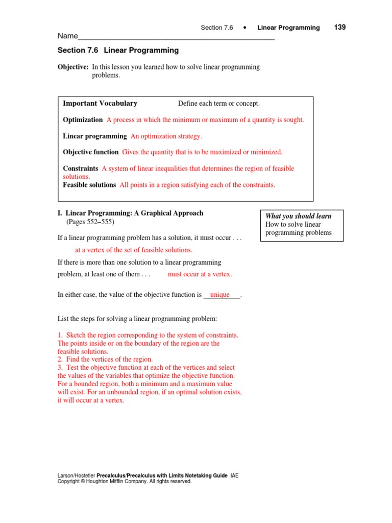 Section 7.6 Linear Programming: Name | PDF | Linear Programming ...