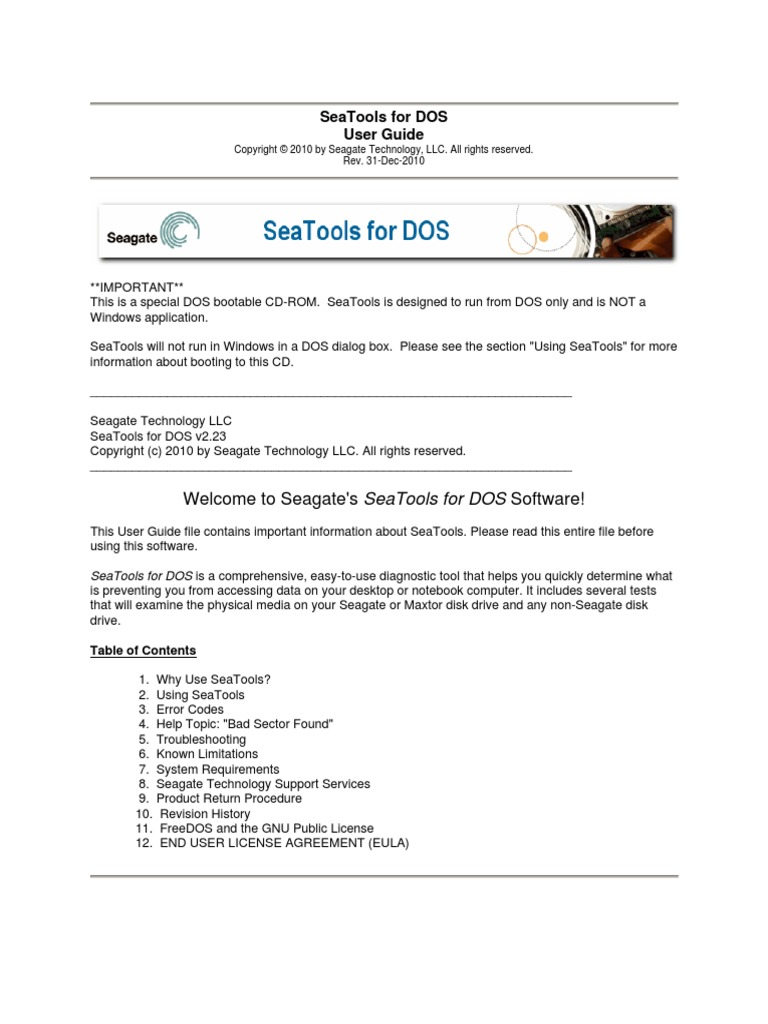 SeaTools For DOS - en | PDF | Booting | Usb Flash Drive