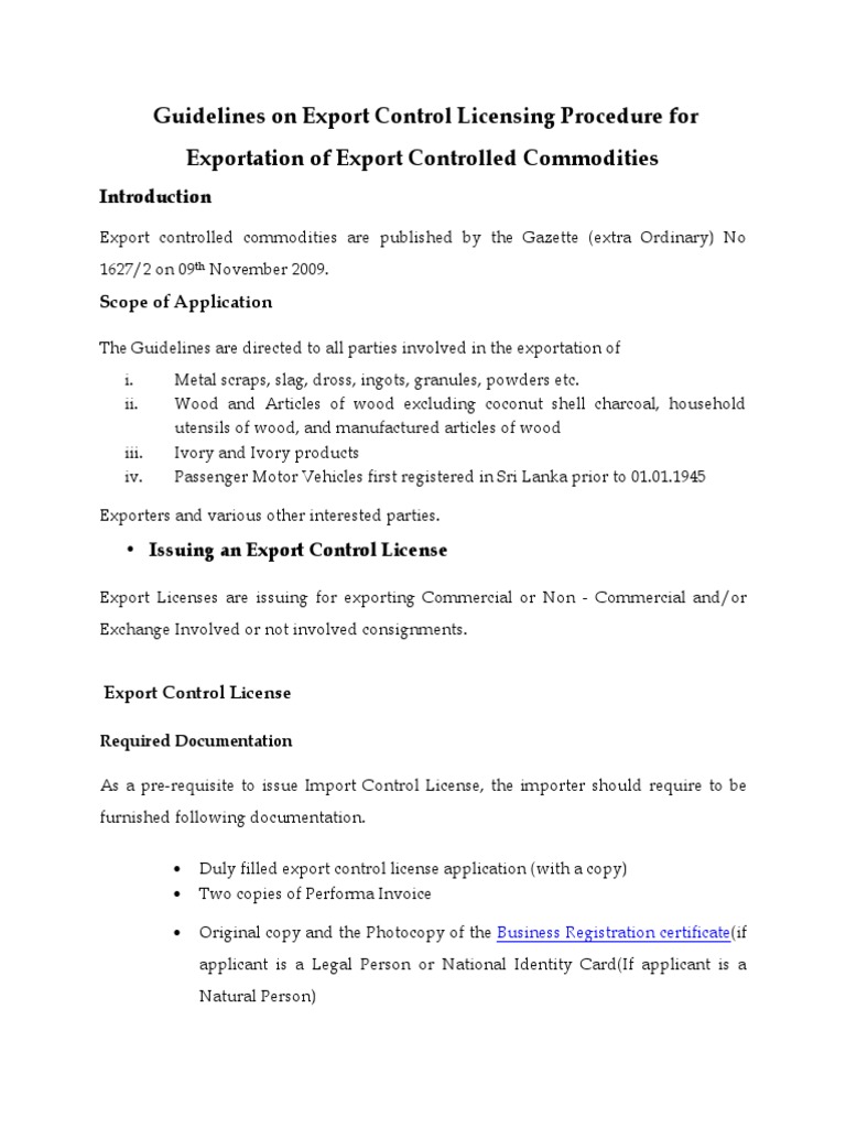 Export Control Licensing Guidelines | PDF | Business | Finance & Money ...