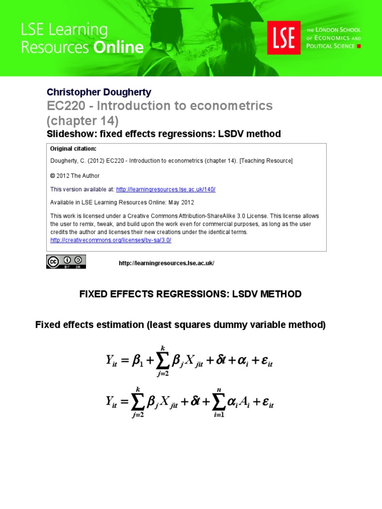Chapter 14 Fixed Effects Regressions Least Square Dummy Variable