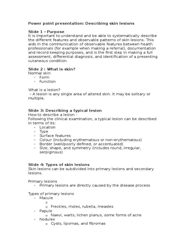 Describing Skin Lesions Systematically | PDF | Cutaneous Conditions | Skin