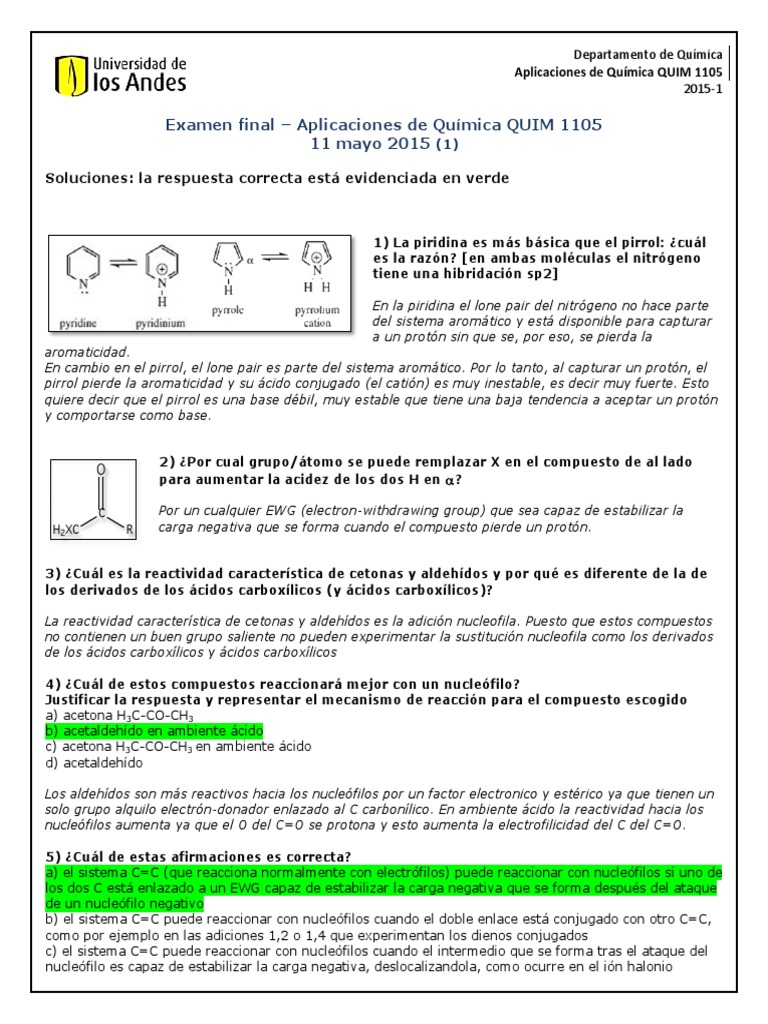 Examen Final Química Orgánica 201511 Soluciones