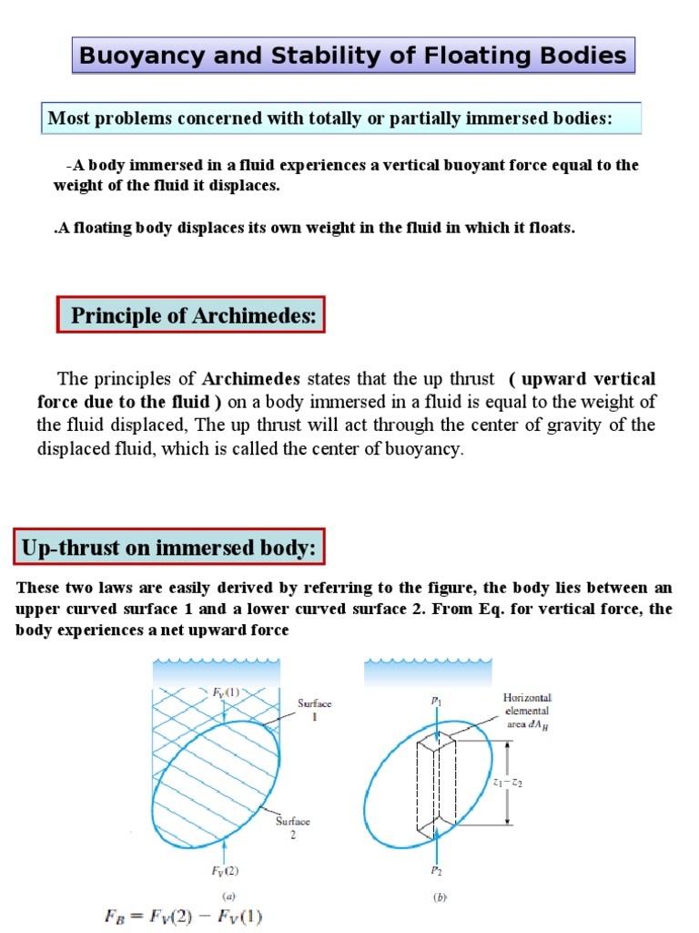 Buoyancy and Stability of Floating Bodies PDF Buoyancy Continuum Mechanics