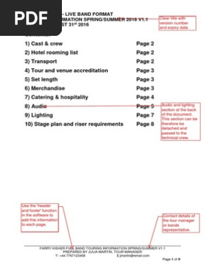 An example of a  'tour information document'.