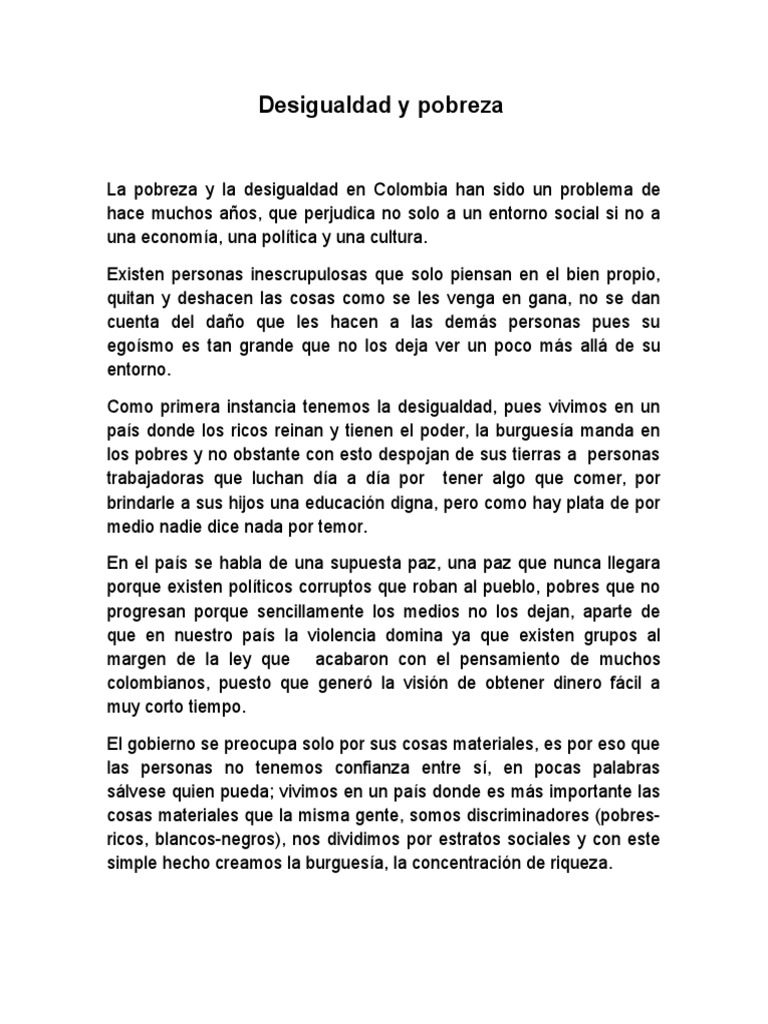 Ensayo Desigualdad y Pobreza en Colombia | PDF | Desigualdad social ...
