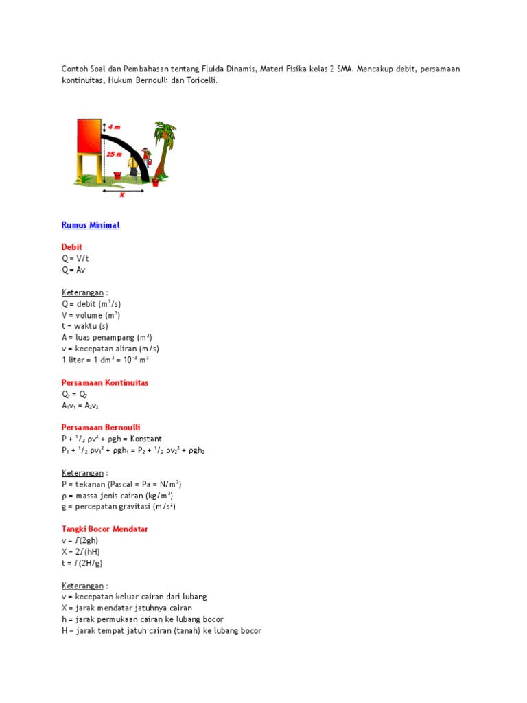 Contoh Soal Dan Pembahasan Tentang Fluida Dinamis