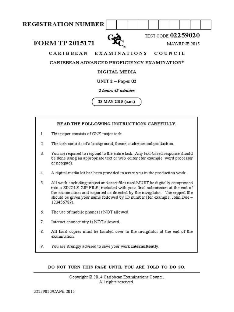 CAPE Digital Media Unit 2 Paper 2 May June2015 sites Computing