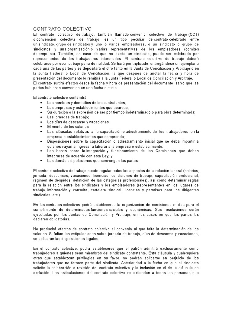 Contrato Colectivo y Contrato Ley | Acuerdo colectivo | Derecho laboral ...