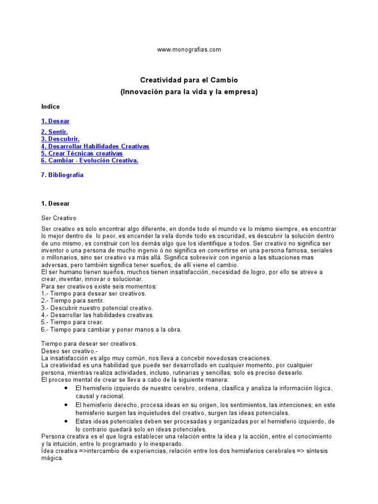 Creatividad y Cambio: Habilidades Esenciales | PDF | Creatividad ...