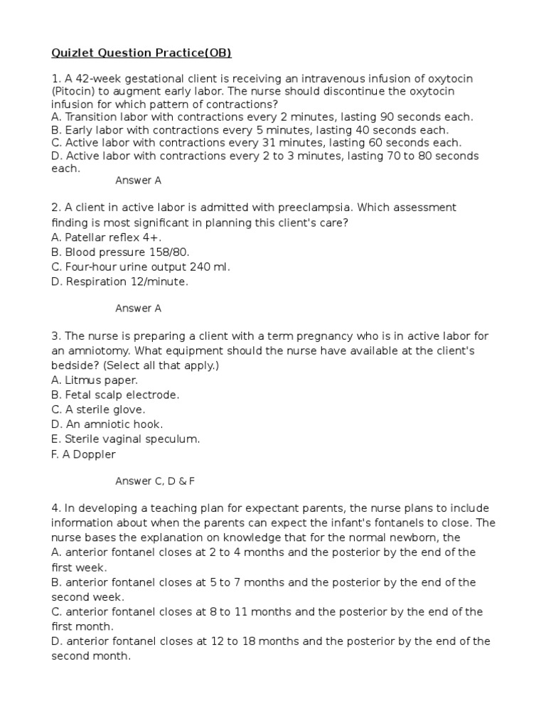 Quizlet Question Practice 1 Breastfeeding Infants