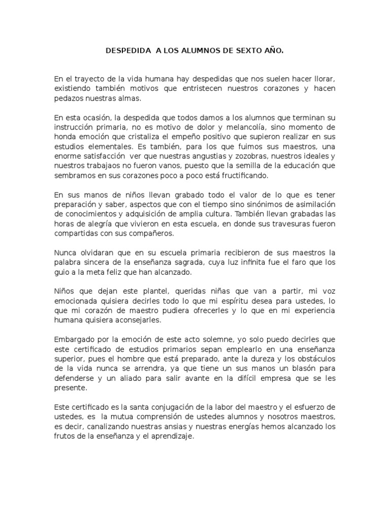 Despedida a Los Alumnos de Sexto Año  Educación primaria  Crecimiento