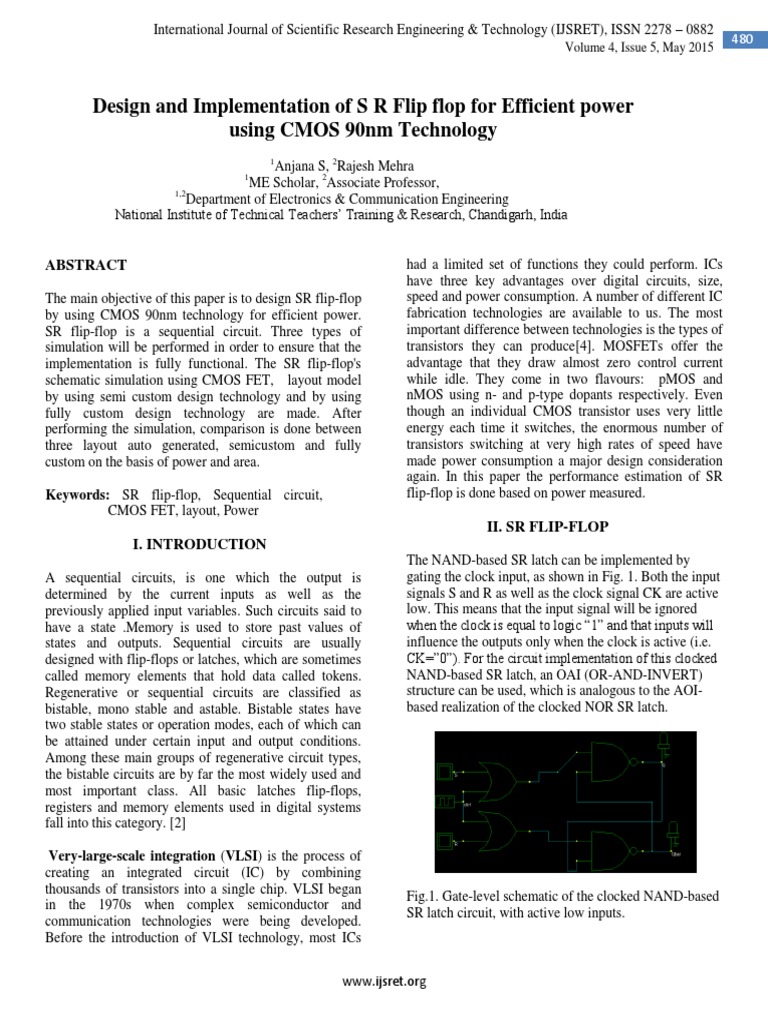 Design and Implementation of S R Flip Flop For Efficient Power Using ...