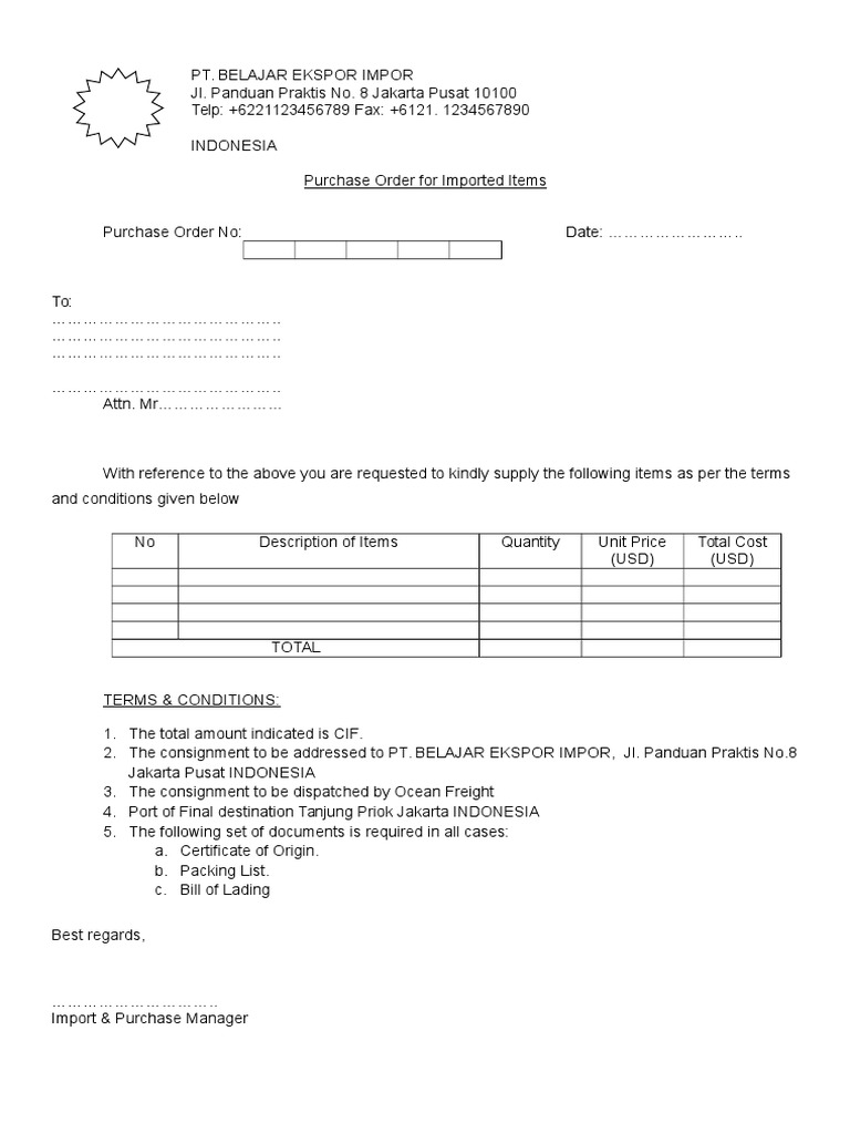 Form Purchase Order Pdf