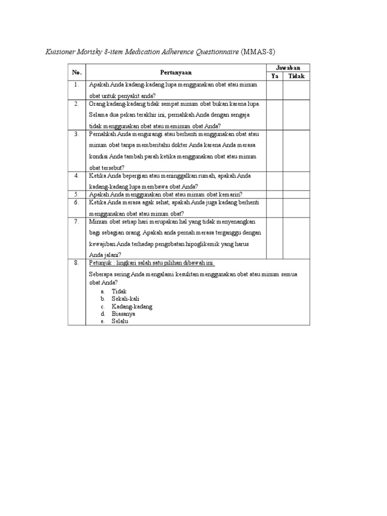 Validity And Reliability Of Morisky Medication Adherence
