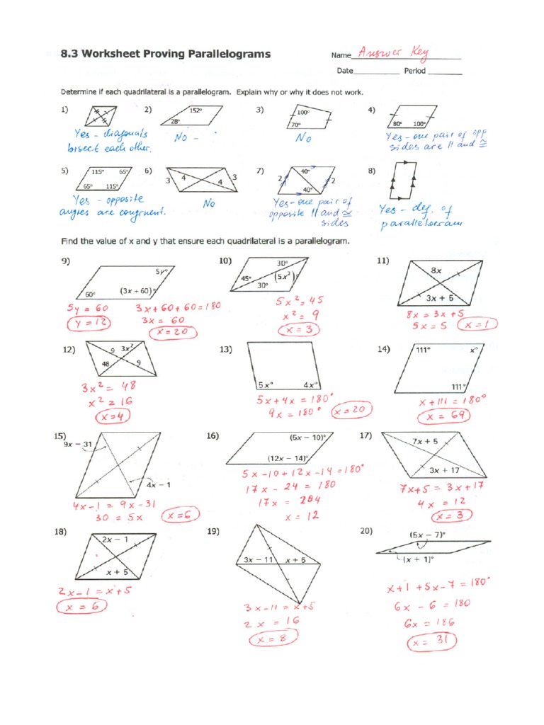 Practice 22.22 - Answer Key  PDF Regarding Properties Of Parallelograms Worksheet