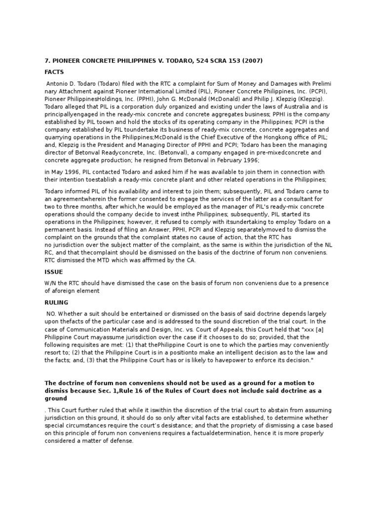 The Doctrine of Forum Non Conveniens and Jurisdiction in Labor Disputes