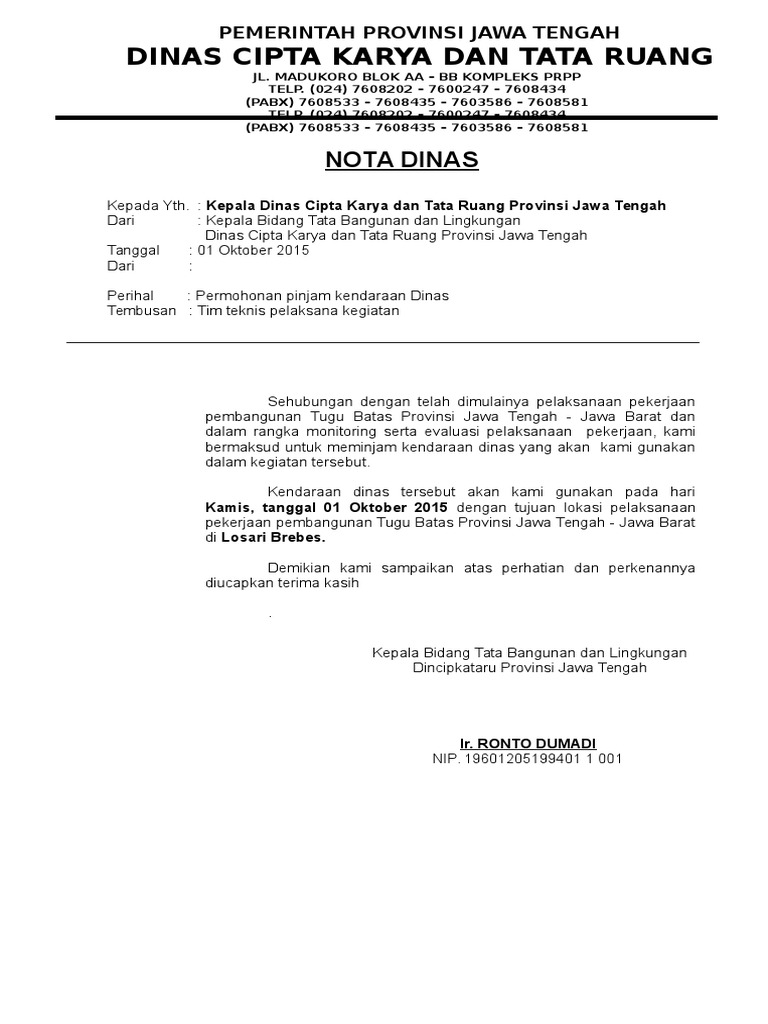 Surat Permohonan Pinjam Mobil Dinas