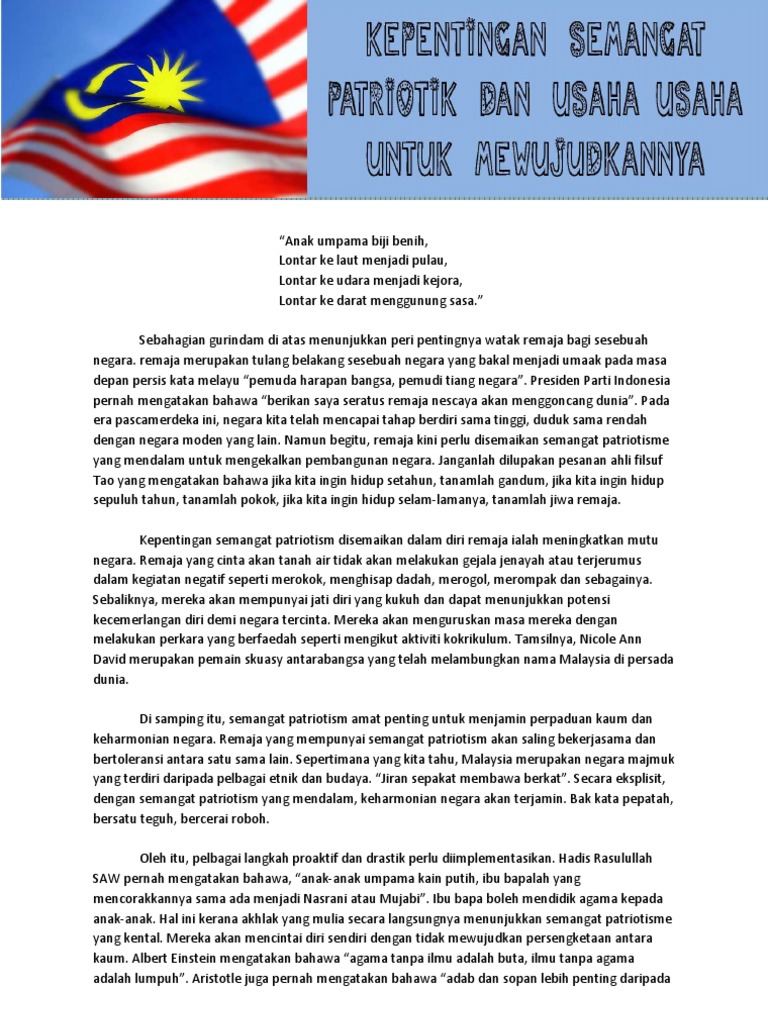 Kepentingan Semangat Patriotisme Dan Cara Mewujudkannya