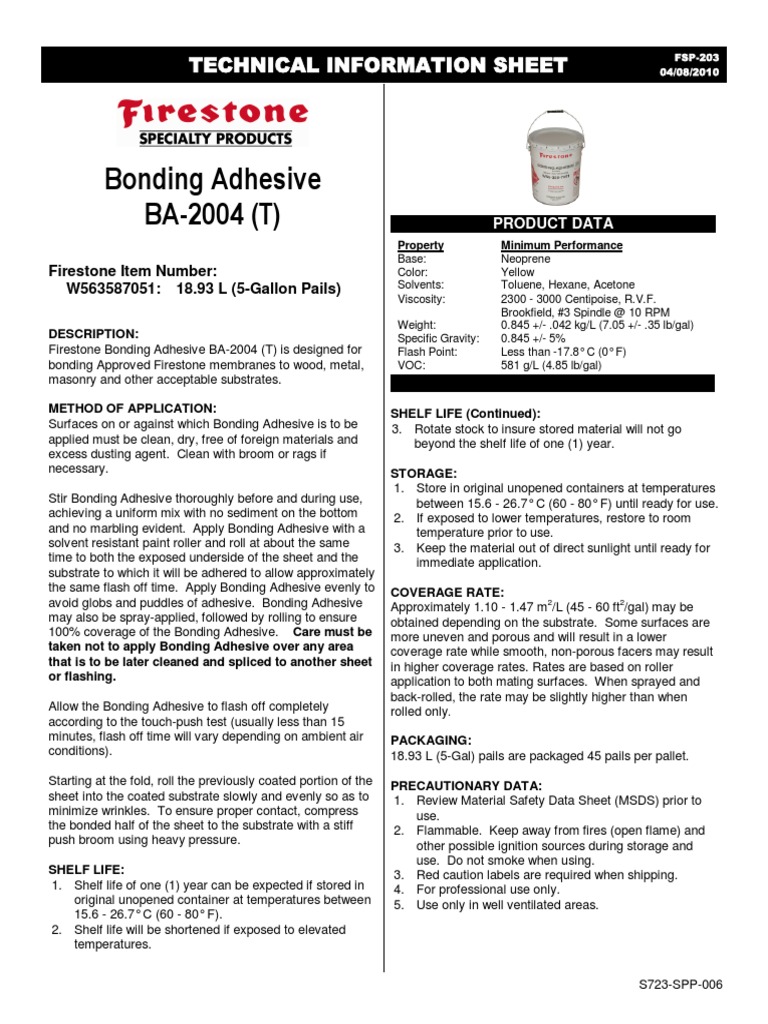 203 Firestone Bonding Adhesive BA2004 T 1 PDF Adhesive Shelf