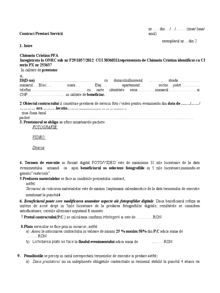 Contract Servicii Foto Video
