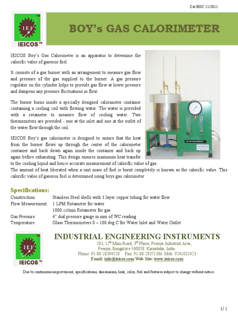 IEICOS Boys Gas Calorimeter Catalog 2011