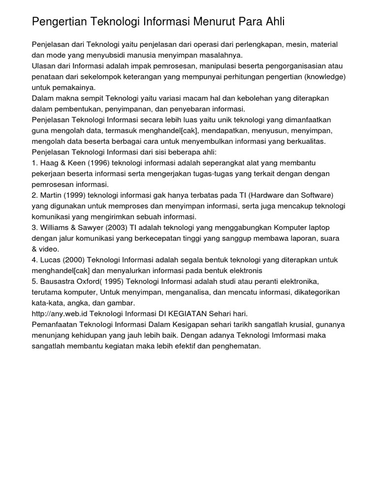 Pengertian Teknologi Informasi Menurut Para Ahli Pdf